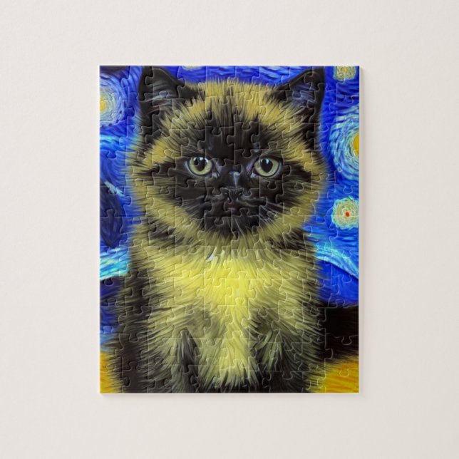 Puzzle Van Gogh Starry Night Siamese Cat (Vertical)