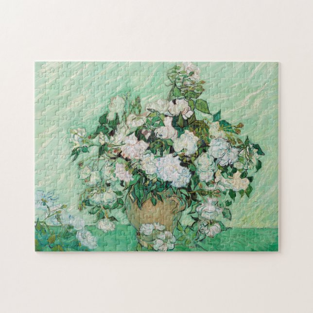 Puzzle Van Gogh Vase con pintura de flores de rosas rosas (Horizontal)