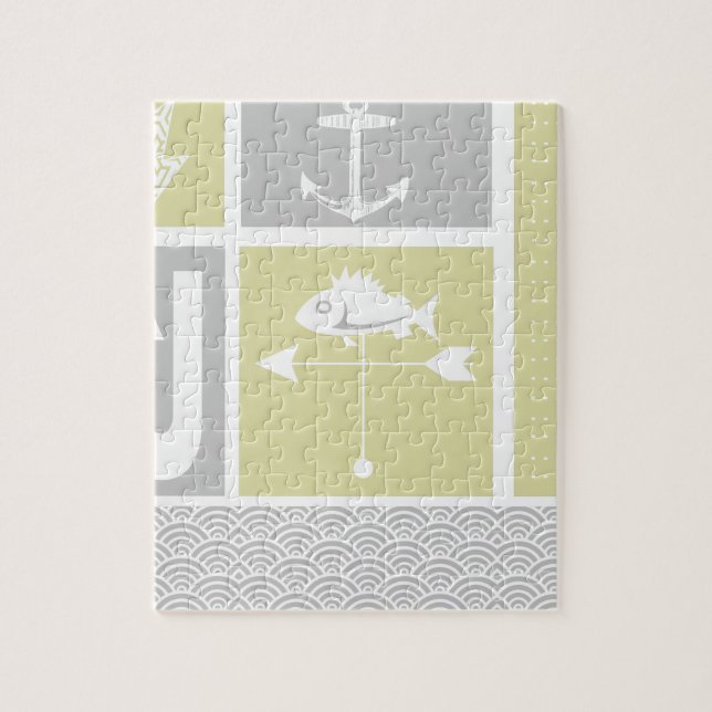 Puzzle Vane del clima de peces náutico amarillo y gris (Vertical)