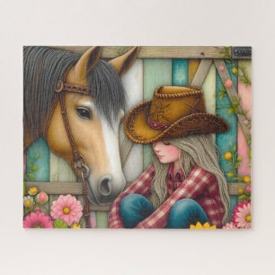 Puzzle Vaquera Lindo Caballo Flores