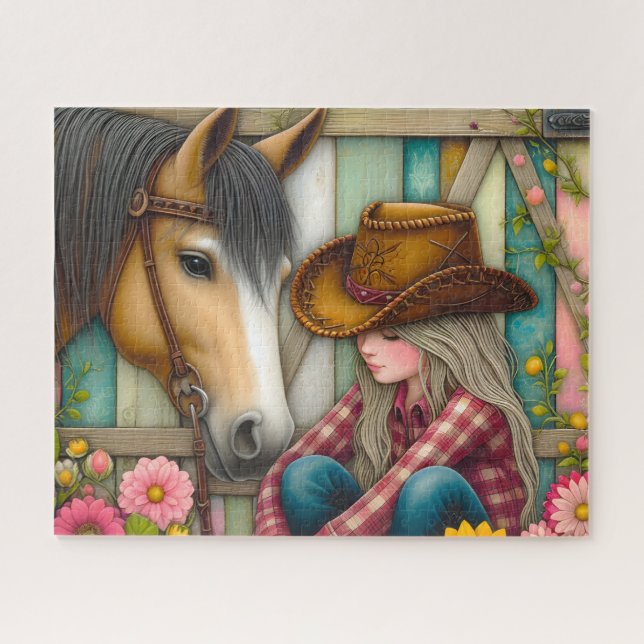 Puzzle Vaquera Lindo Caballo Flores (Horizontal)