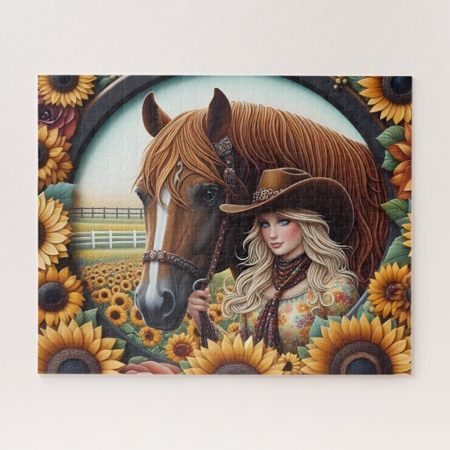 Puzzle Vaquera Lindo Caballo Girasol (Horizontal)
