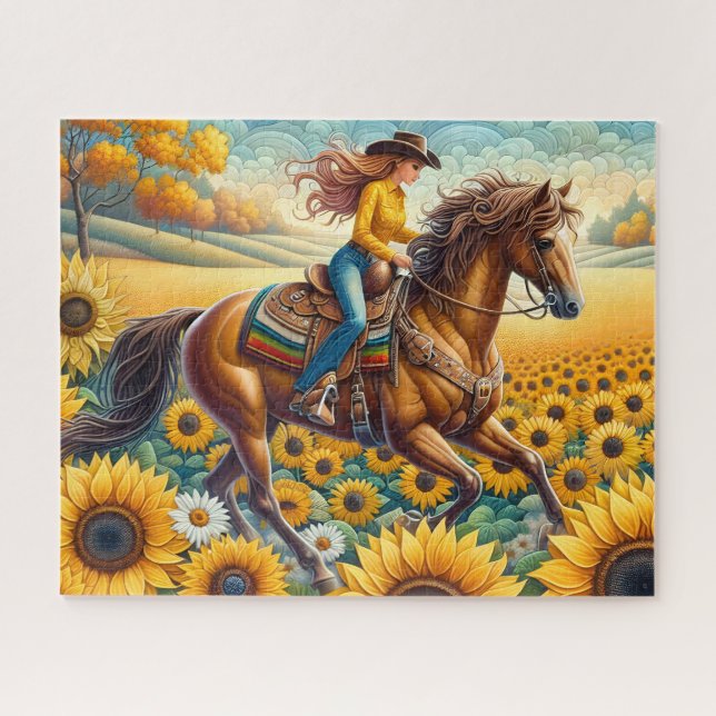 Puzzle Vaquera Monada Caballo Girasol (Horizontal)