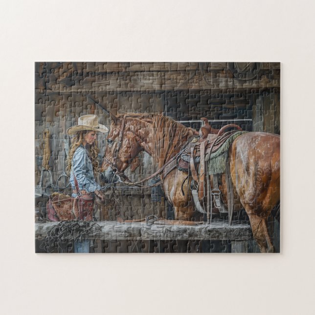Puzzle Vaquera y caballo Rancho Occidental Rústico (Horizontal)