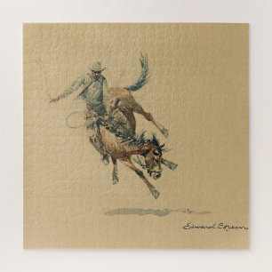 Puzzle Vaquero en un caballo bronco #3 de Edward Borein