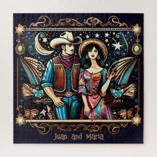 Puzzle Vaquero y Mujer Negro y Dorado