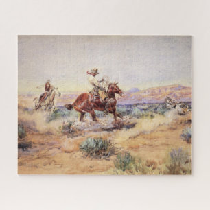 Puzzle Vaqueros atrapando un lobo con un Lasso Rojo