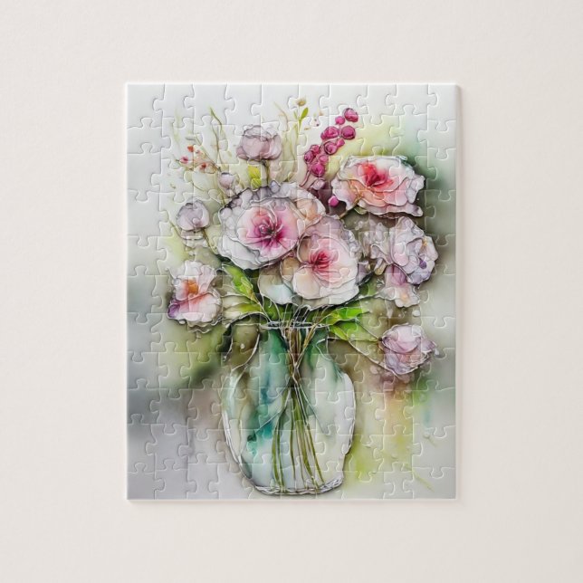 Puzzle Vasa de vidrio con flores (Vertical)