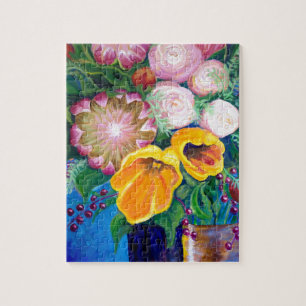 Puzzle Vase de flores — Proteas, tulipanes y Rosas