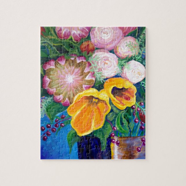 Puzzle Vase de flores — Proteas, tulipanes y Rosas (Vertical)