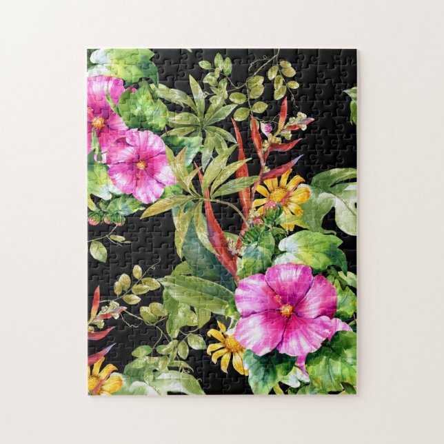 Puzzle Vegetación tropical Boho amarillo rosa Floral (Vertical)