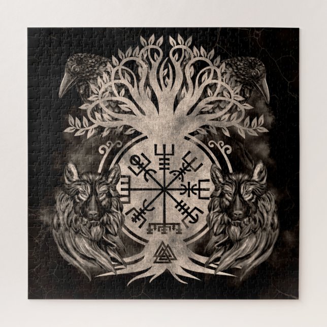Puzzle Vegvisir - Yggdrasil con Ravens y Wolves (Vertical)