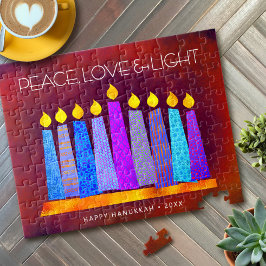 Puzzle Velas de boho azul de Hanukkah en luz de amor de p