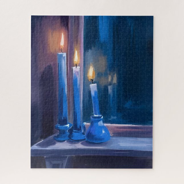 Puzzle Velas de Hanukkah azules acuarela (Vertical)