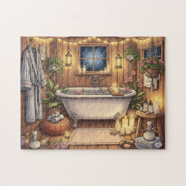 Puzzle Velas y Flores de Spa Nocturno Rústico Baño Casa