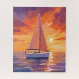 Puzzle Velerismo al Atardecer   Pintura del Océano Coster