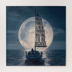 Puzzle Velero con cita inspiradora bajo la luz de la luna