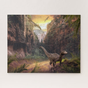Puzzle Velociraptor y Pterosaurio en el paisaje prehistór