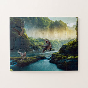 Puzzle Velociraptor y T-Rex en la jungla prehistórica