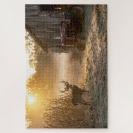 Puzzle Venado de cola blanca con tractor rojo vintage