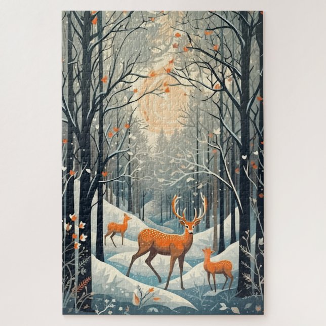 Puzzle Venado de invierno con estilo Gouache 20x30 (Vertical)
