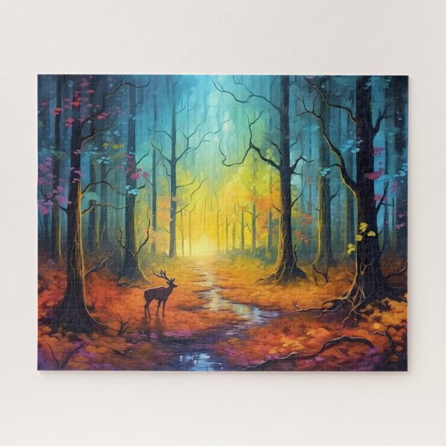 Puzzle Venado en el bosque otoñal del arcoiris (Horizontal)