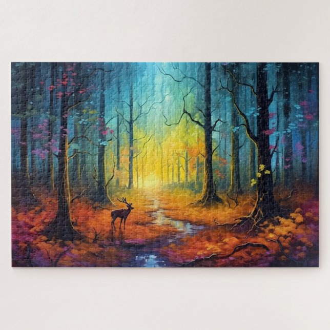 Puzzle Venado en el bosque otoñal del arcoiris (Horizontal)