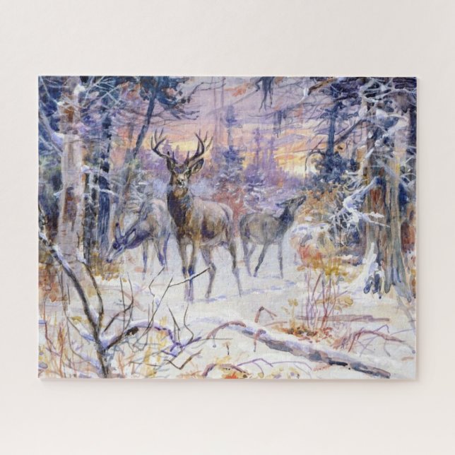 Puzzle Venado en un bosque de nieve (temporada de inviern (Horizontal)
