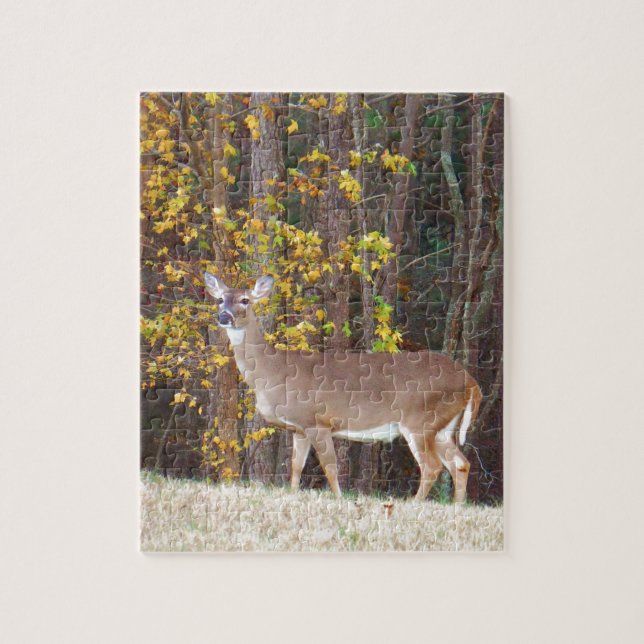 Puzzle Venado frente al árbol amarillo otoñal (Vertical)