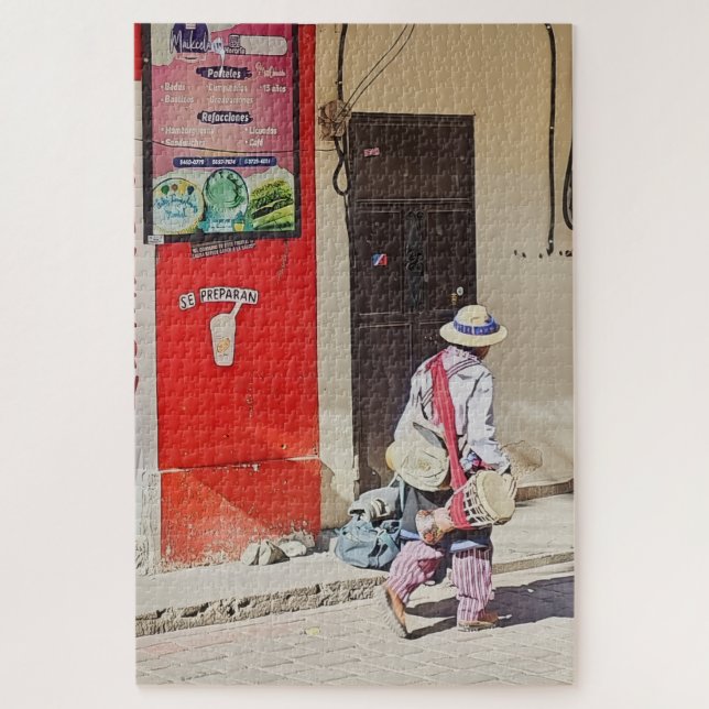 Puzzle Vendedor ambulante junto a pared roja (Vertical)