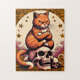 Puzzle Vengeful Orange Cat, Skulls and Moon