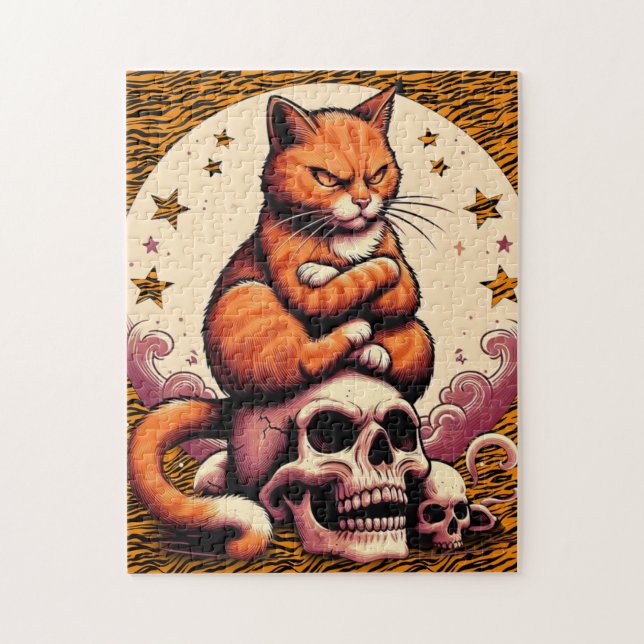 Puzzle Vengeful Orange Cat, Skulls and Moon (Vertical)