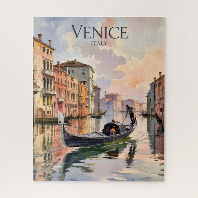 Puzzle Venice Gondola Ride Watercolor Canal Colorful (Vertical)