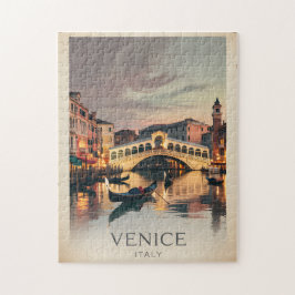 Puzzle Venice Italy Rialto Bridge Vintage Twilight Rustic