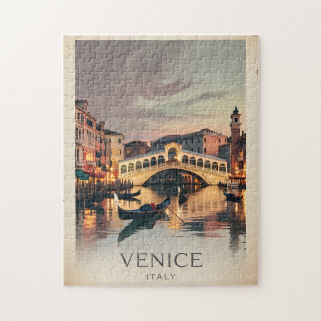 Puzzle Venice Italy Rialto Bridge Vintage Twilight Rustic (Vertical)