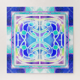 Puzzle Ventana de Catedral de Vidrio Emplomado en Azul y 