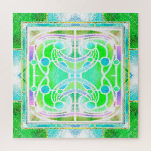 Puzzle Ventana de catedral de vidrio emplomado en verde m