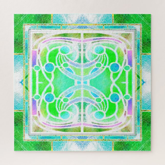 Puzzle Ventana de catedral de vidrio emplomado en verde m (Vertical)