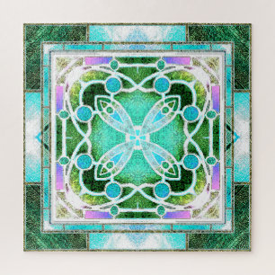 Puzzle Ventana de catedral de vidrio emplomado en verde y