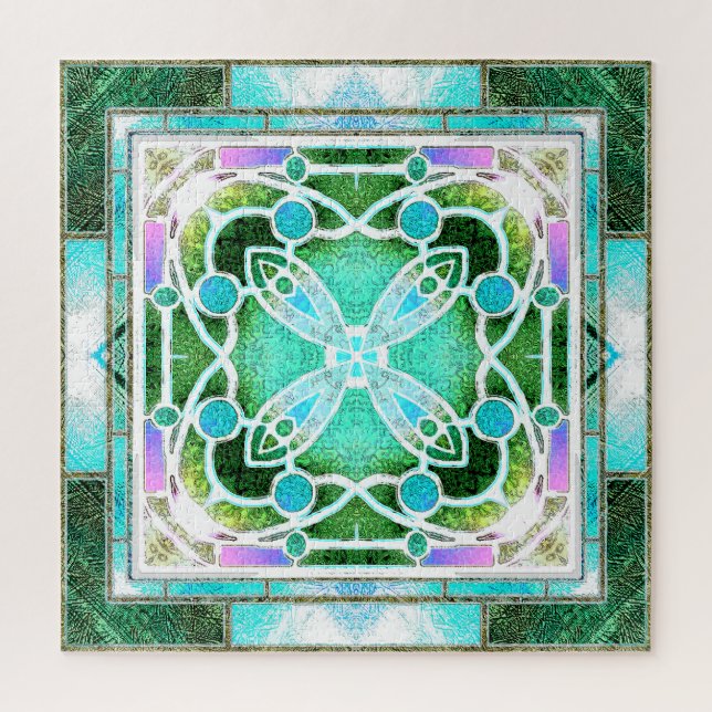 Puzzle Ventana de la Catedral de Vidrio Manchado en Verde (Vertical)