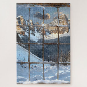 Puzzle Ventana Ver Invierno en Montañas