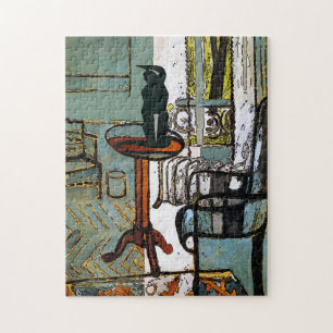 Puzzle Ventana verde, gato negro