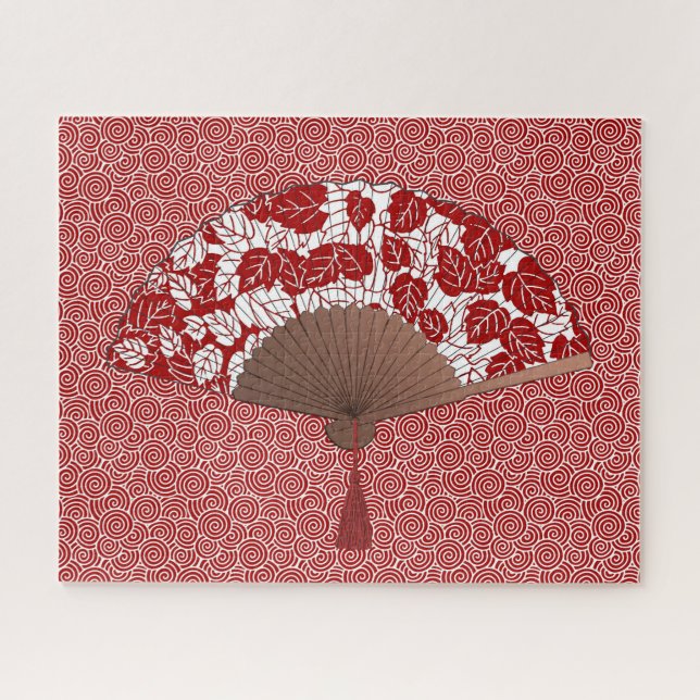 Puzzle Ventilador japonés en papel de hoja, rojo oscuro y (Horizontal)