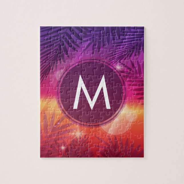 Puzzle Verano Árboles de palmas de sol Monograma Naranja  (Vertical)