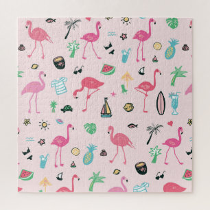 Puzzle Verano Flamingo: Vibrante patrón de aves