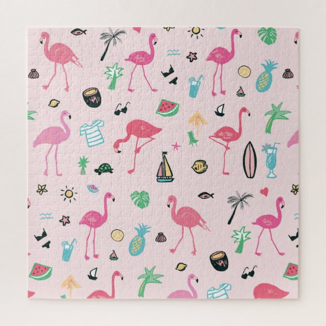 Puzzle Verano Flamingo: Vibrante patrón de aves (Vertical)