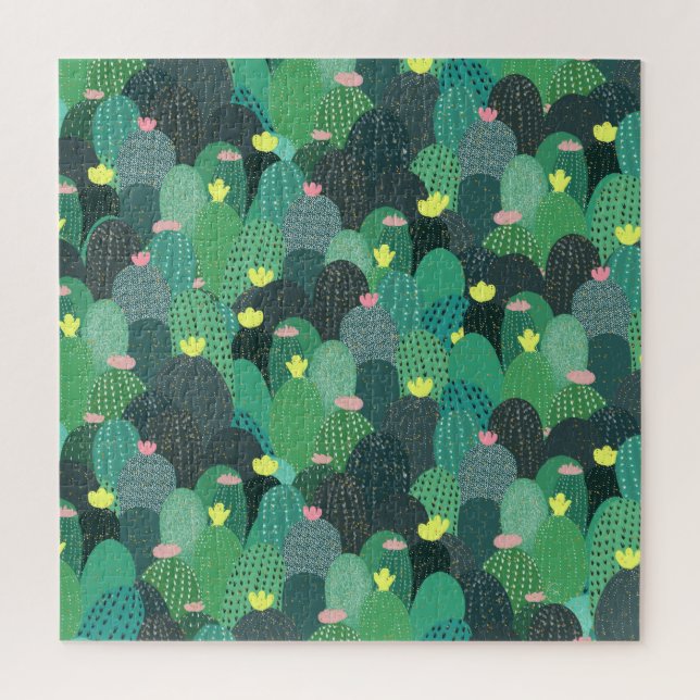 Puzzle Verano Verde Cactus Verde azulado Oro puntos de di (Vertical)
