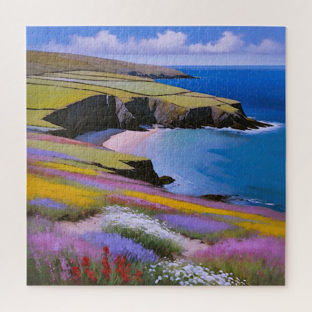 Puzzle Verdant Cliffs y Azure Waves (Vertical)