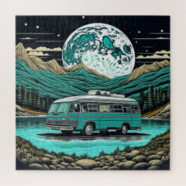 Puzzle Verde azulado Camper de RV Vintage en el retro de 