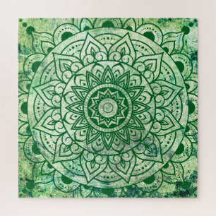 Puzzle Verde Bohemio Étnico Elegante Mandala